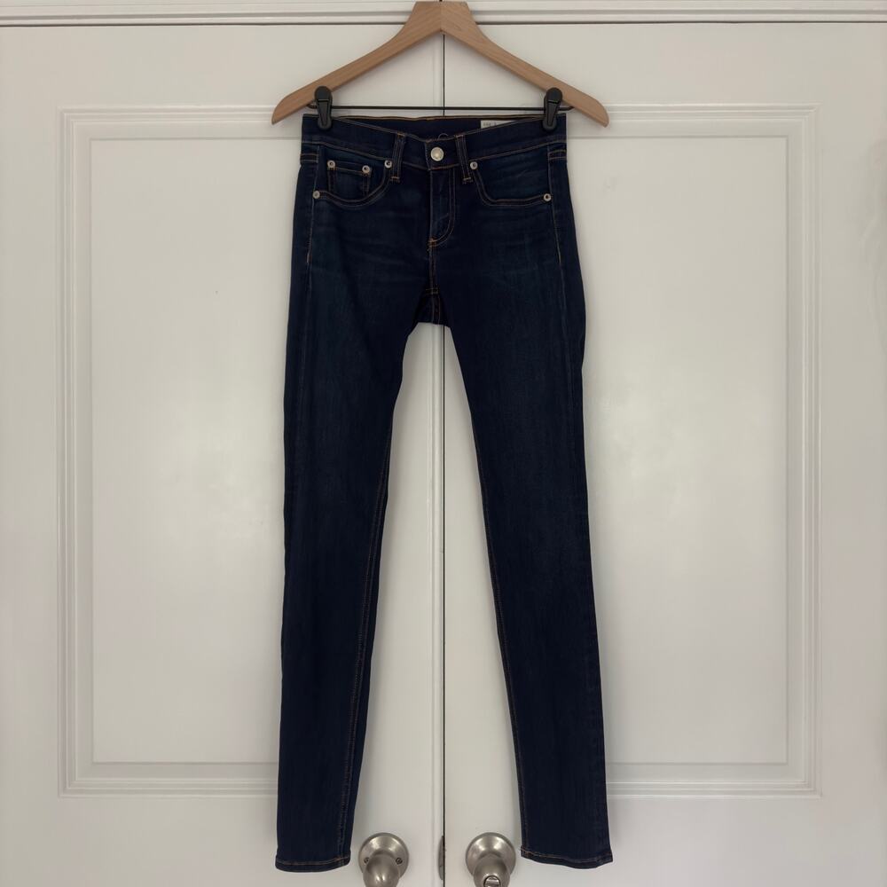 Rag & Bone Dark Wash Skinny Jeans 5-Pocket button zip Cotton stretch Made in USA